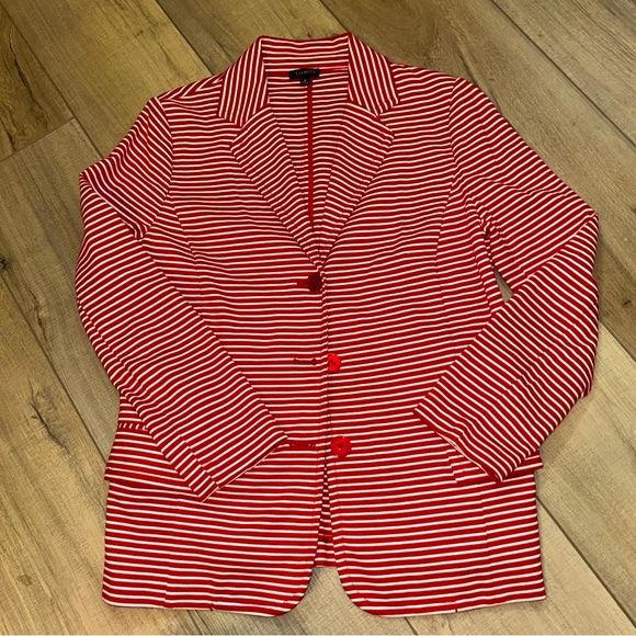 Talbots Blazer Red White Striped Parisian Venitian Nautical Travel Light Women M - Picture 1 of 10